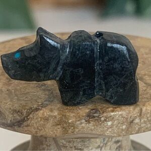Vintage Native American Zuni Carved Bear Fetish Bead Turquoise Eyes Drilled .8"